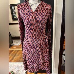 Free People Pink & Navy Geometric Wrap Dress